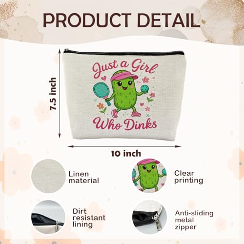 Pickleball Makeup Bag Linen Travel Toiletry Pouch for Women Players