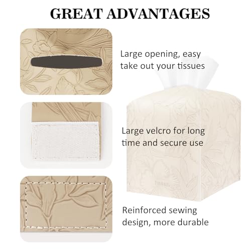 PARIERIS Soft Beige PU Leather Tissue Box Holder - Square Organizer for Home & Office