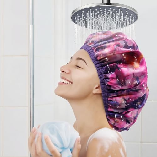 CHFONG Terry Lined Shower Cap for Women - Waterproof Reusable Bath Cap