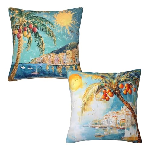 Palm Tree Art Throw Pillow Covers 18x18 inch Set of 2 - Mshutbna