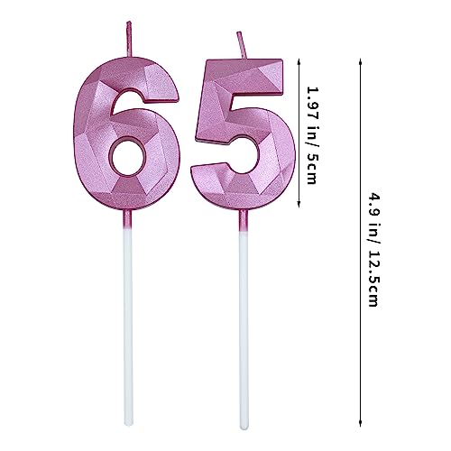 Pink 3D Diamond 65th & 56th Birthday Candles - 2 Pack