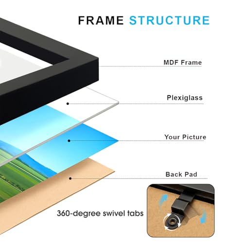 2 Hinged Black 4x6 Picture Frames Set - Double Fold Wood Photo Display