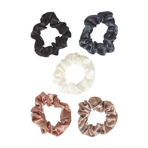Goody Ouchless Satin Scrunchies 5-Pack - Neutral Tones, Damage-Free Hair Ties