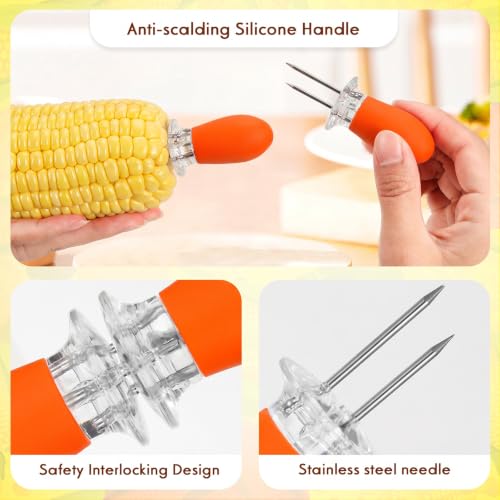 20 Pcs Stainless Steel Corn Cob Holders Set with Silicone Grip