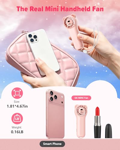 Gentsvip Pink Portable Handheld Mini Fan - Rechargeable, 4 Speeds, Compact for Travel & Makeup