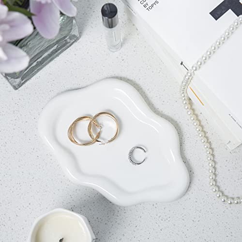 Lynagert Silver Cloud Ceramic Jewelry Trinket Dish for Rings & Earrings