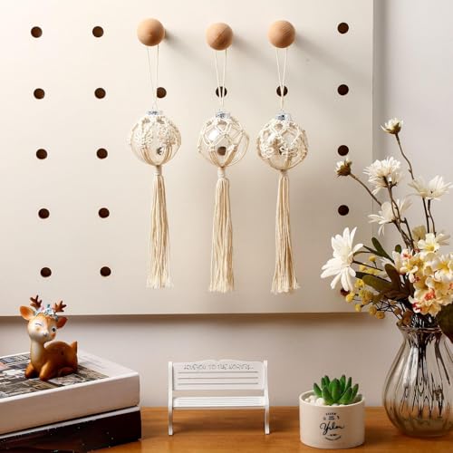Macrame Christmas Ball Ornaments Snowflake Boho Tree Decoration - White 6 Pack