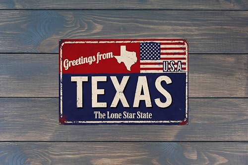 Texas Lone Star State Metal Sign - 8x12in Round Patriotic Plaque