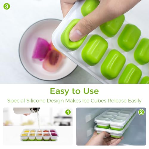 DOQAUS Silicone Ice Cube Tray with Lids - 2 Pack Stackable BPA-Free
