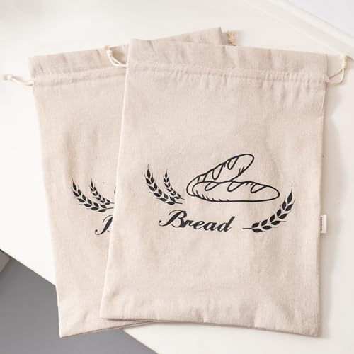 Reusable Linen Bread Bags with Plastic Liner, 17x13 Inches, 2 Pack