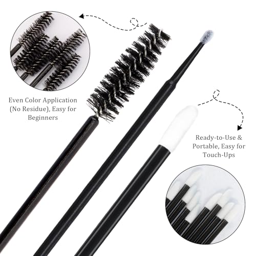 CUBACO 600PCS Disposable Eyelash Spoolies, Lip Brushes & Micro Swabs