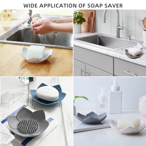 HONYUEYIM Lotus-Shaped Silicone Shower & Soap Dish Tray, Non-Slip Drainage, White/Grey