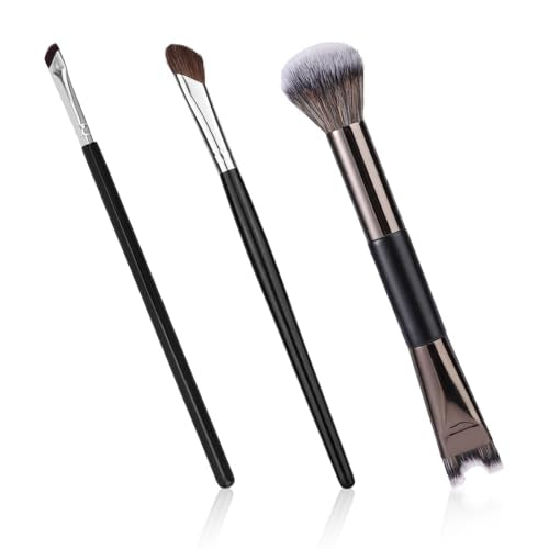 BOXOB 3pcs Sculpting Dual-End Nose Contour Brush Set with U-Shaped and Angled Makeup Brushes