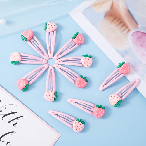 PAGOW 4 Pcs Strawberry Hair Clips Y2K Pink Cute Hair Barrettes