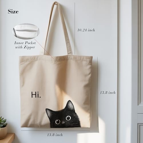 Canvas Tote Bag for Pet Lovers - 13.8" Aesthetic Design with Pocket