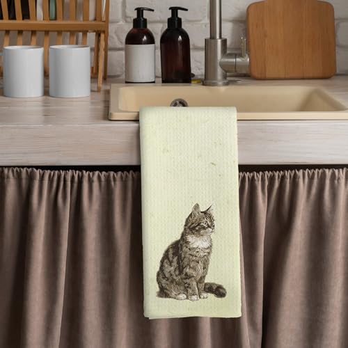 Vintage Cat Kitchen Towels for Cat Lovers - 16x24 Absorbent Dishcloths