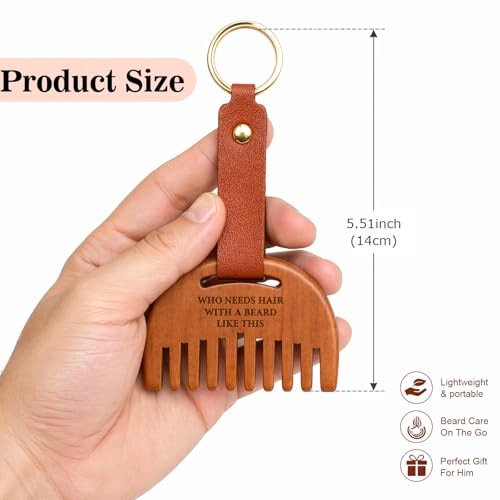 BuiltFit Funny Wooden Beard Comb and Keychain - Father's Day Dad Gift