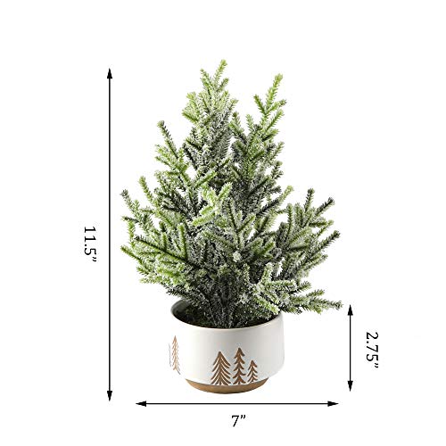 Frosted Christmas Tree with Reversed Ceramic Pot - 11.5 Inch White Holiday Decor