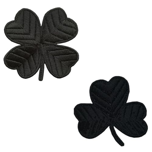 2 Pack Black Lucky Clover Emblem Patches - Hook and Loop