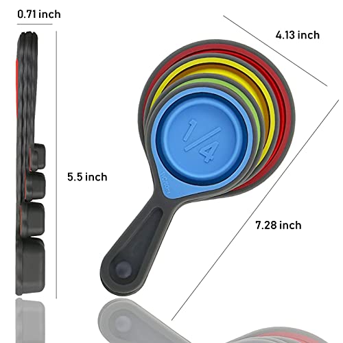 Collapsible Silicone Measuring Cups & Spoons Set - 8 Pieces, Pink & Orange