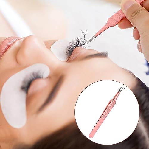 Mozeat Lens Lash Tweezers for Eyelash Extensions High Precision Nano Fiber Tip Pink