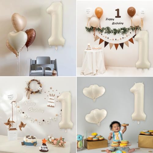 Fezava 40 Inch Cream Number 1 Balloon for 1st Birthday Party Decorations