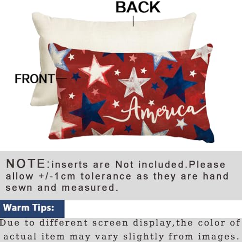 4th of July Patriotic Pillow Cover 12x20 Red Star America Decor