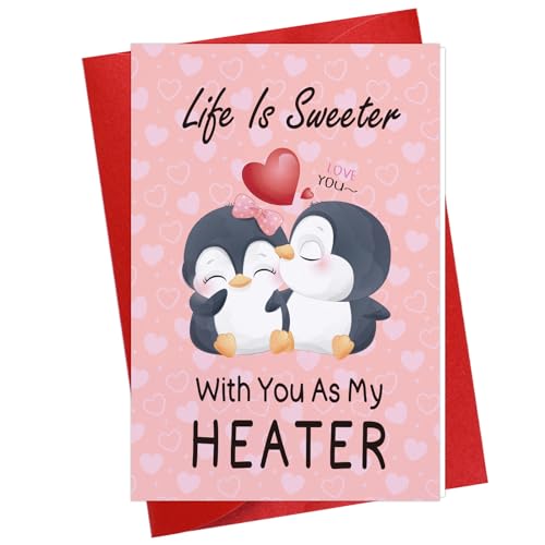 FLYAB Penguin Valentines Day Card with Envelope - 4x6 Cute Design