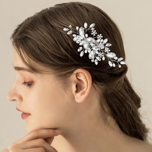 Silver Wedding Hair Comb with Rhinestones and Crystals – Bridal Accessory