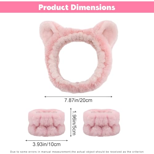 JazSwirl 3-Piece Skincare Headband and Wristband Set - Plush Cat Ear Design