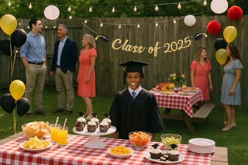2025 Graduation Banner - Gold Glitter Party Decor for Celebrations