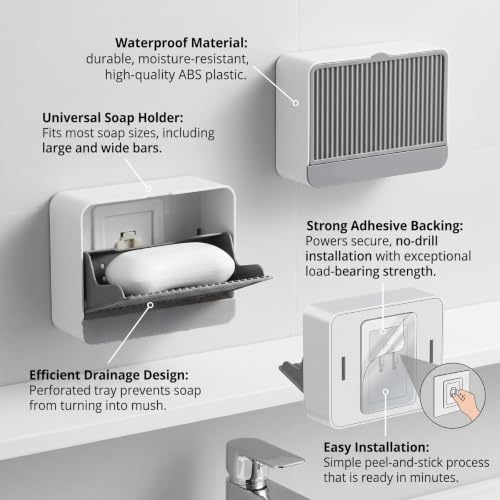 Easybliss Two Single Grid Wall-Mounted Soap Dispensers - Self-Adhesive Bathroom & Kitchen Organizer