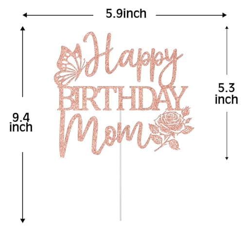 Happy Birthday Mom Cake Topper - Rose Gold Glitter Decoration