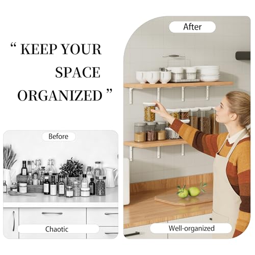 Mooche 8-Inch White Shelf Brackets, Heavy Duty Stainless Steel L Brackets (2PK)