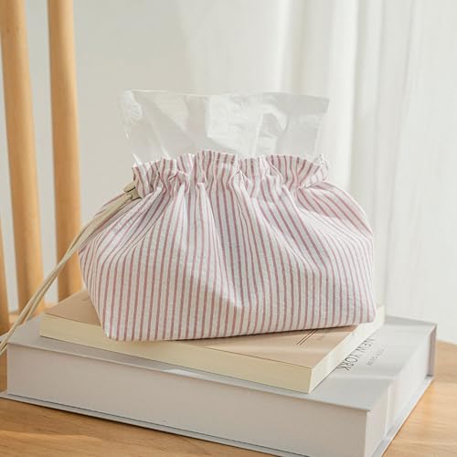 Stylish Pink Striped Fabric Tissue Box Cover with Handle