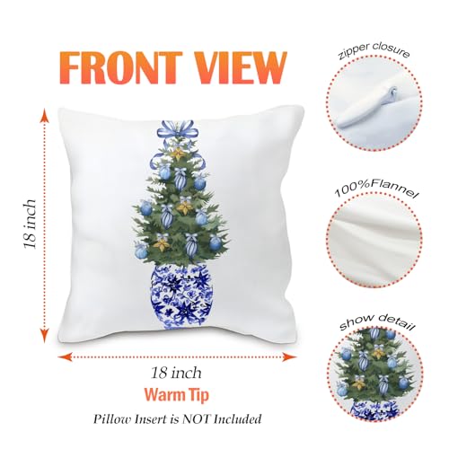 Chinoiserie Christmas Tree Pillow Cover - Blue Flannel 18x18