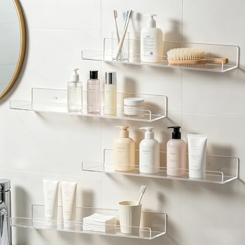 JDEA Wall-Mounted Acrylic Shelves - 6-Inch Floating Display Rack, Set of 2