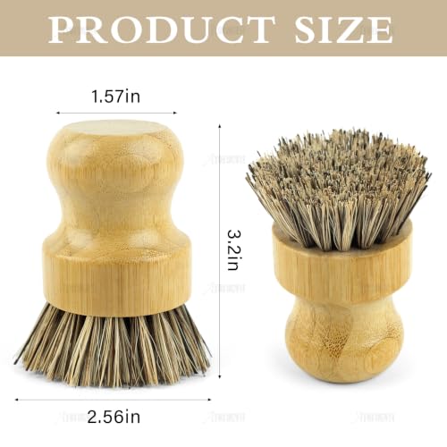 AUEAR Natural Bamboo Dish Scrub Brush 4-Pack - Coconut Bristles for Pots & Pans