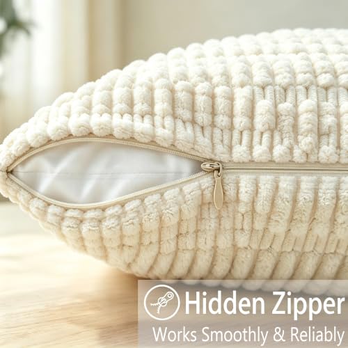 Hexagram Corduroy Pillow Covers Set of 2, 18x18 Inches - Soft Striped Accent for Sofa & Home Decor