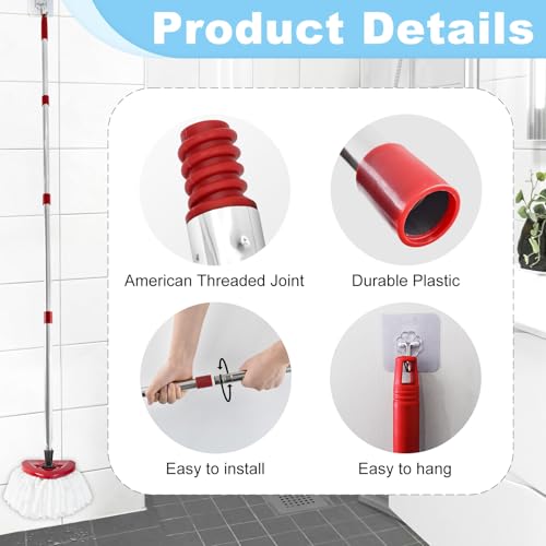 Ocedar Compatible Mop Handle - Red, Adjustable 30-58 inch Replacement Stick