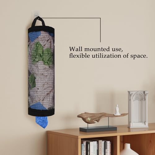 Heavy-Duty Mesh Grocery Bag Holder with Dispenser, Hanging Storage Organizer