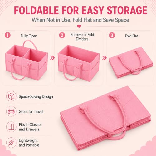 PandaEar Portable Baby Diaper Caddy Organizer - Light Pink