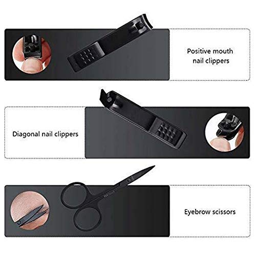 Azbvek Professional Multifunction Nail Clipper Set in Black Stainless Steel with Leather Case