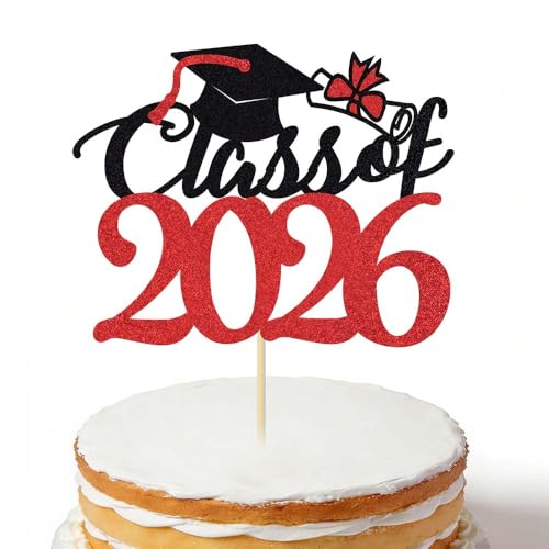 Class of 2026 Graduation Cake Topper - Glitter Cap Decoration