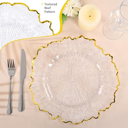 Clear Reef Charger Plates Set of 50 - 13 Inch Gold Rim Acrylic Dining Decor - Variation of THIS listing