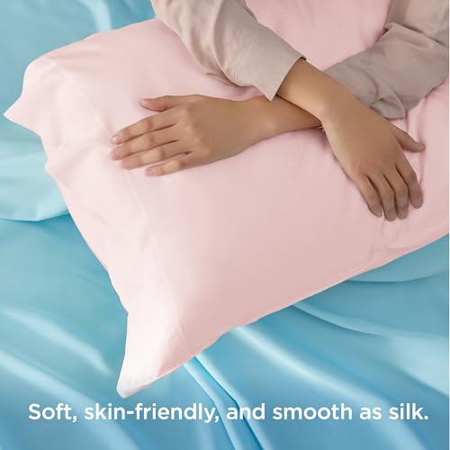 Bedsure Bamboo Pillowcases, Standard Size 20x26, Pink Cooling Bedding Set