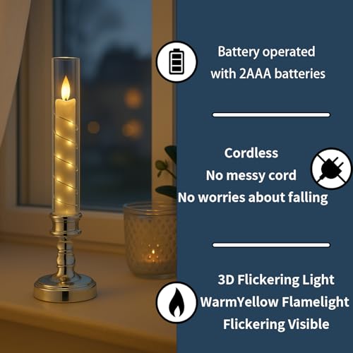 Gold Flameless LED Candles with Star String Lights and Timer - Romantic Home Decor