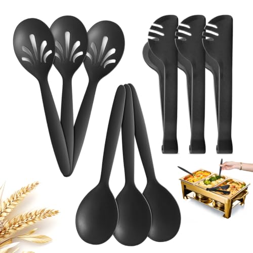 RayPard Reusable Plastic Serving Utensils Set of 9 - Wheat Straw