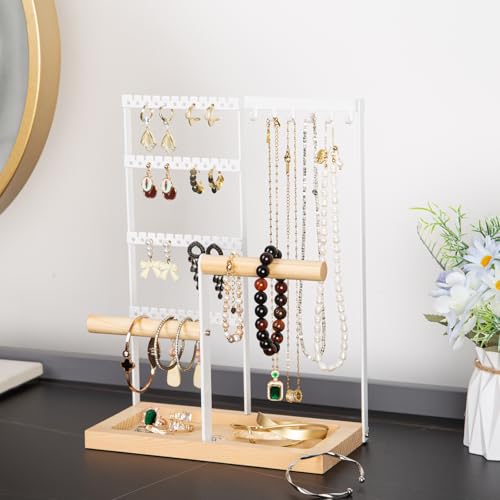 Lengnoy White 11 IN 4-Tier Jewelry Organizer Stand for Earrings, Necklaces & Bracelets