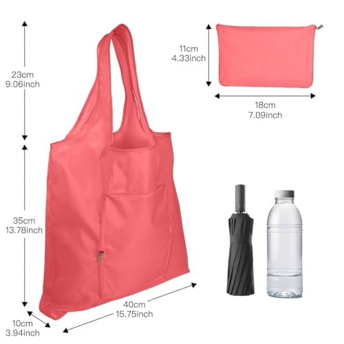 Reusable Foldable Grocery Bag - Waterproof Nylon Tote, Watermelon Red